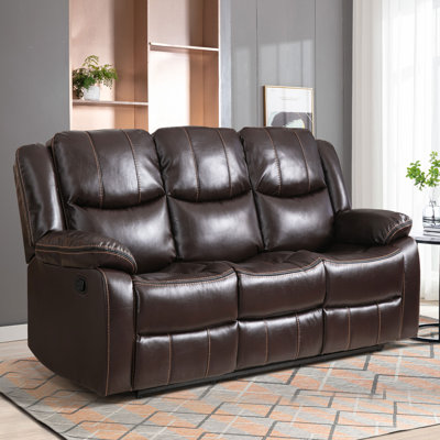 Kamarli 79.9'' Wide Breathable Leather Manual Reclining Sofa, 3-Seater Recliner Couch