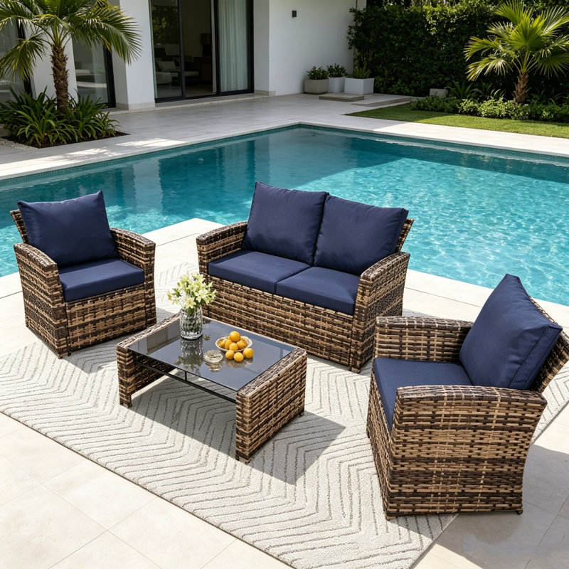 4  Person Patio Conversation Set With Cushions, Navy