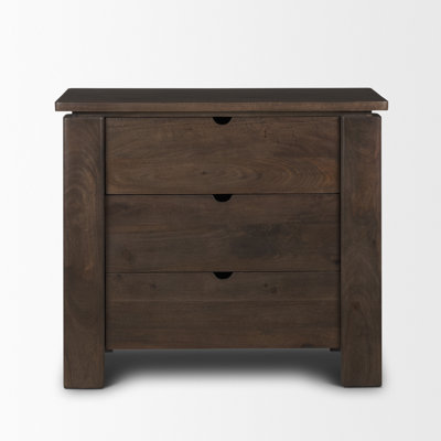 Vessela Solid Dark Brown Wood 3 Drawer Accent Cabinet