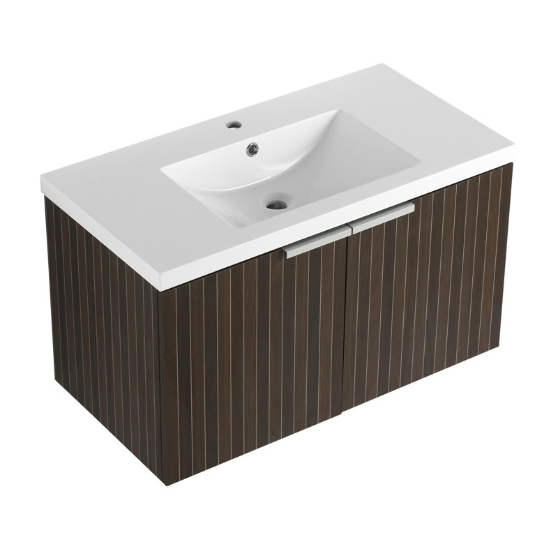 Armoire de salle de bain 36 po avec lavabo en résine, portes à fermeture douce, conception à fixation flottante