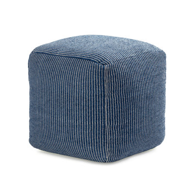 Marta 20" Midnight Blue Upholstered Pouf Ottoman