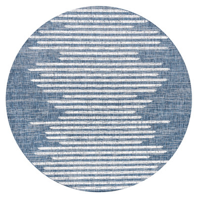 Grundy Berber Stripe Geometric Blue/Ivory Indoor/Outdoor Rug