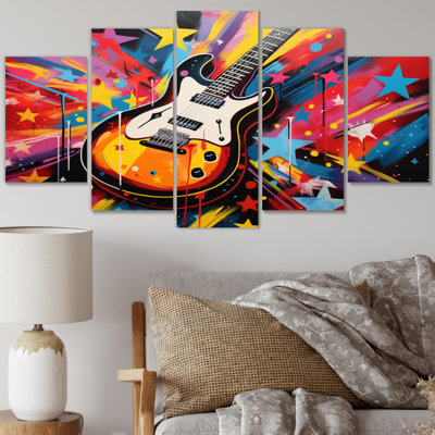  «Pop Art Music - Reproduction d'art mural musique - 5 panneaux
