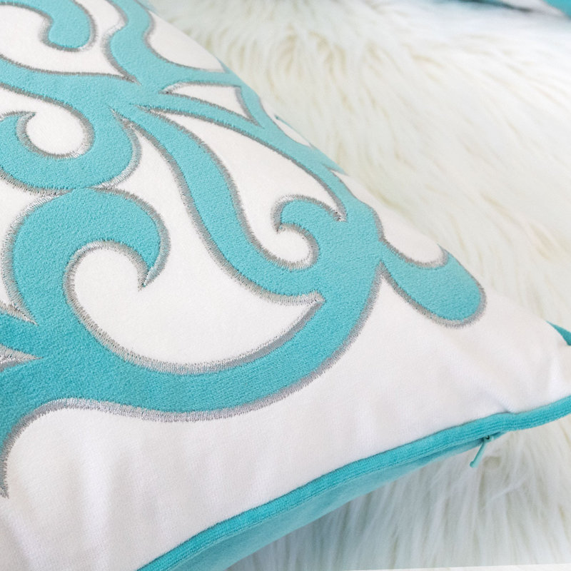  Applique Velvet Throw Pillow, Turquoise