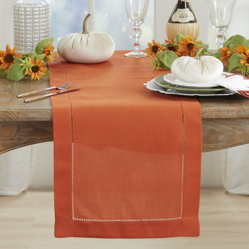 Pumpkin Classic Hemstitched Border Solid Color Table Runner 16" X 72"
