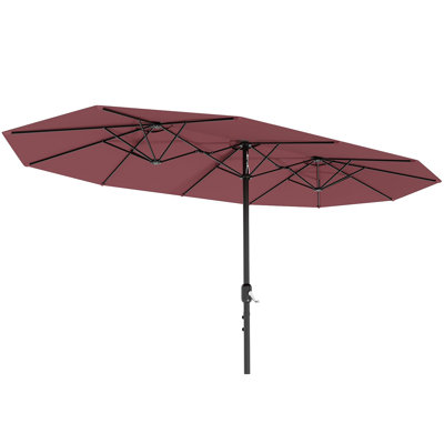 Très grand parasol de terrasse double face 13 pi - Parasol de marché robuste - Auvent résistant à la décoloration, protection contre les rayons UV, manivelle, structure en acier robuste, idéal pour le jardin, la piscine, la terrasse - Claret