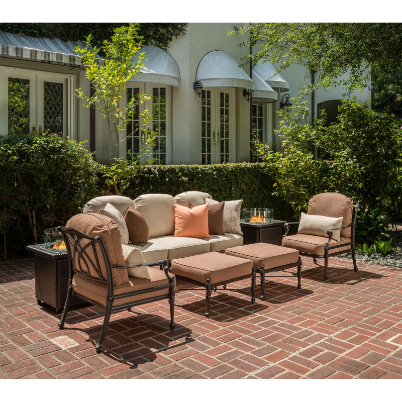 Grand Terrace Outdoor Ottoman, Cast Ash Sunbrella® Plainweave, Desert Bronze