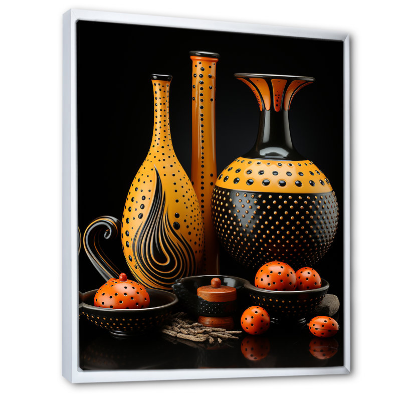 Boho Pottery Garden I - Boho Pottery, art mural, Cadre flottant blanc, H 40 po x l 30 po x P 1,5 po