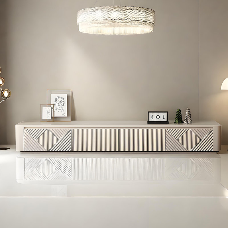 Meuble télé moderne de style crème pour petit espace de vie, H 13,77 po x L 94,48 po x l 15,74 po