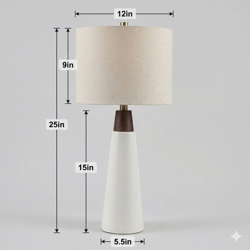 Triangular Ceramic And Wood Table Lamp, Black/White