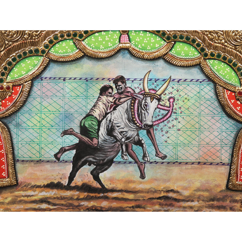 Jallikattu | Framed Tanjore Painting
