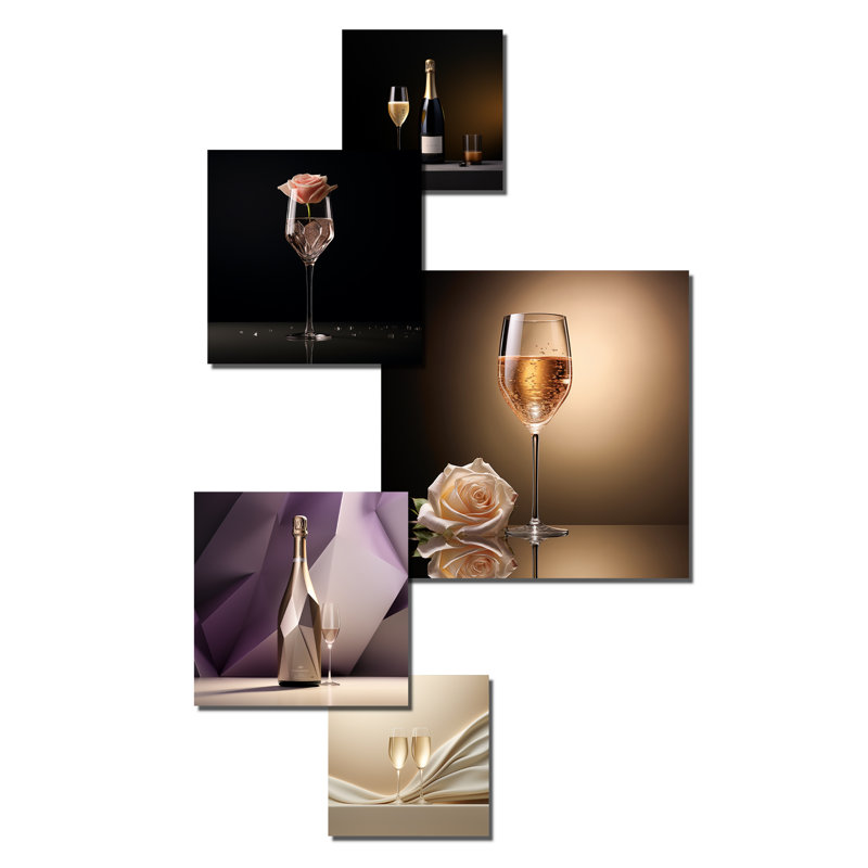 Champagne Solitude Charm - ensemble d'art mural champagne de 5