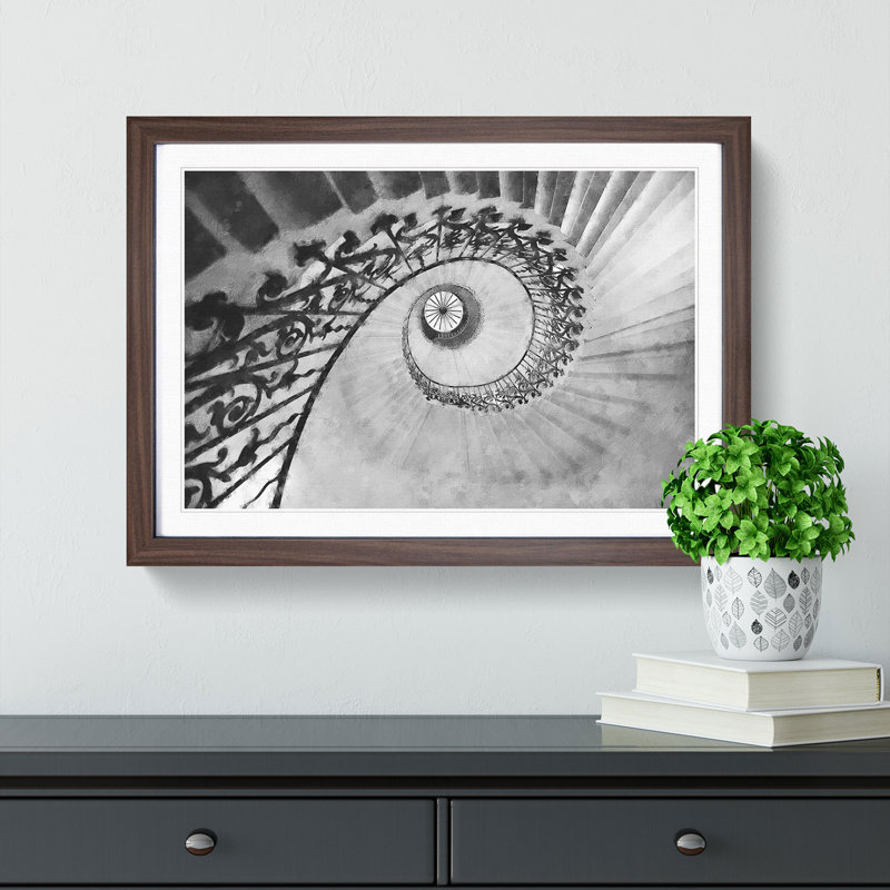 Spiral Staircase - Picture Frame Painting Print, 62cm H x 87cm W x 2cm D, Walnut Framed