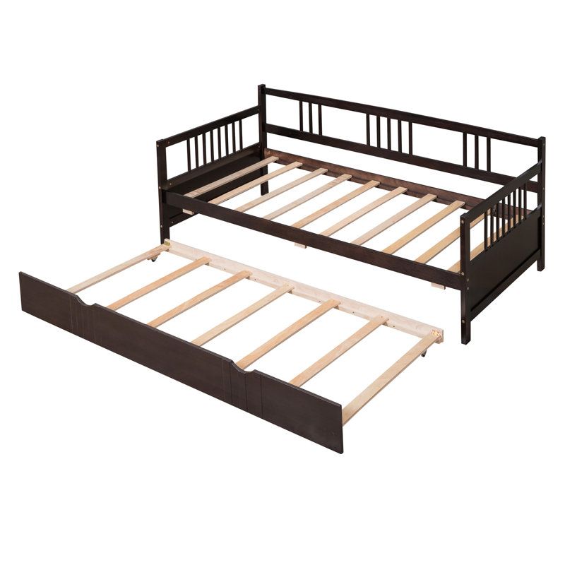 Twin Size Daybed Wood Bed With Twin Size Trundle, Espresso