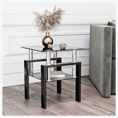 Modern Tempered Glass Tea Table Coffee Table End Table, Square Table