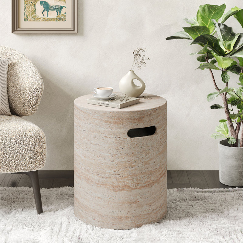 Table d'appoint d'extérieur / d'intérieur en béton léger avec poignées latérales