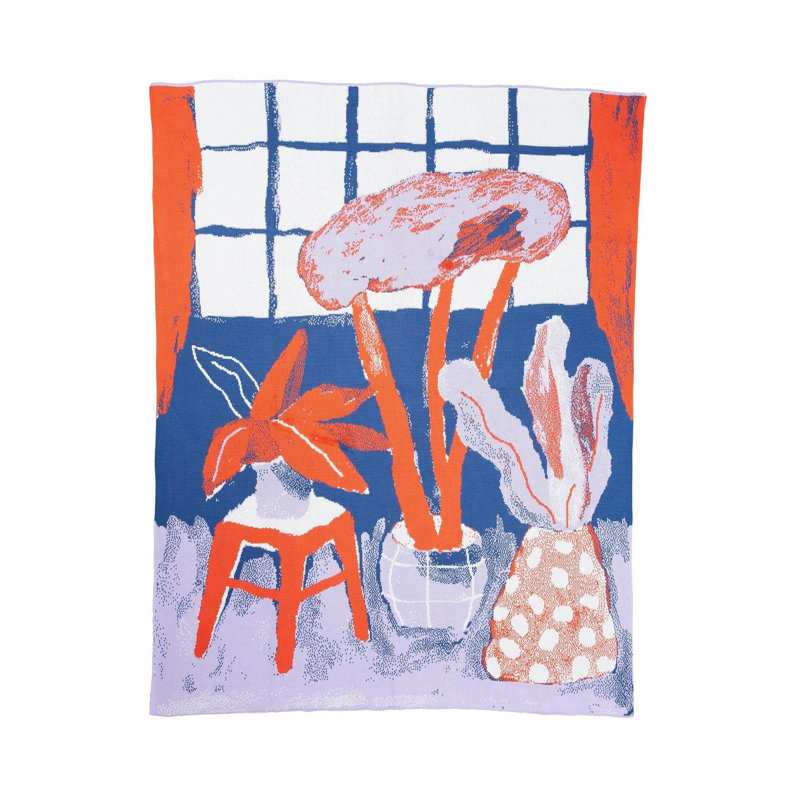 House Plants Throw Blanket, Blue Night, Egyptian Cotton