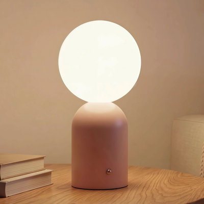 10.8" Cordless Rechargeable LED Table Lamp with Opal Glass Shade, Touch Dimming, Portable Indoor & Outdoor Light