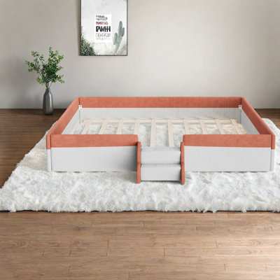 Lits de plancher à DEL, structure en bois de panneau de fibres à densité moyenne très grand velours côtelé, chambre familiale moderne