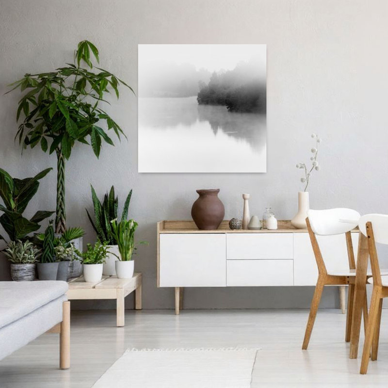 Tranquil Lake, art contemporain contemporain avec paysage abstrait, H 36 po x l 36 po