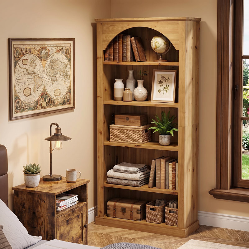 Solid Wood 5-Shelf Arched Bookcase