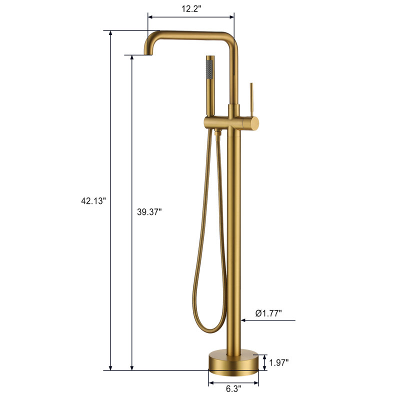 Robinet de baignoire autoportant monocommande à fixation au sol avec douche à main