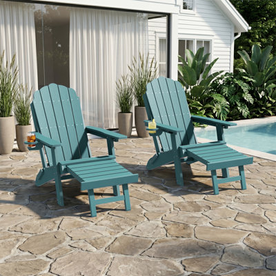 Folding Adirondack Chair with Retractable Ottoman, HIPS Weather-Resistant Patio Chair
