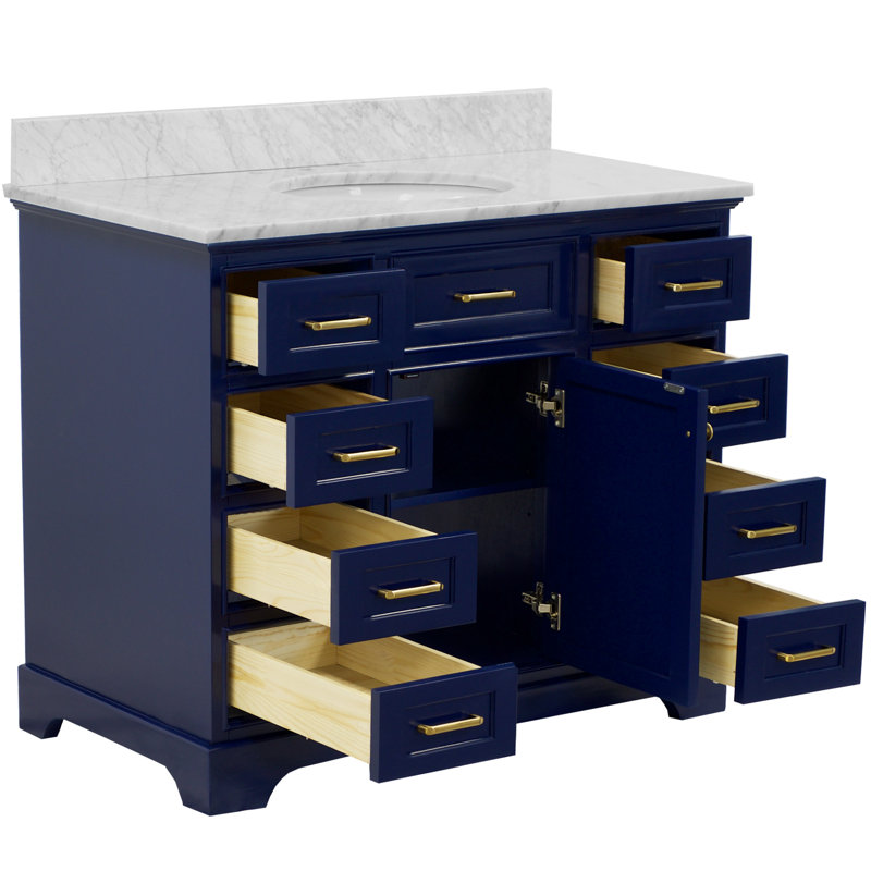 Ensemble de meuble-lavabo simple 42 po Meriline, Marbre de Carrare, Bleu royal