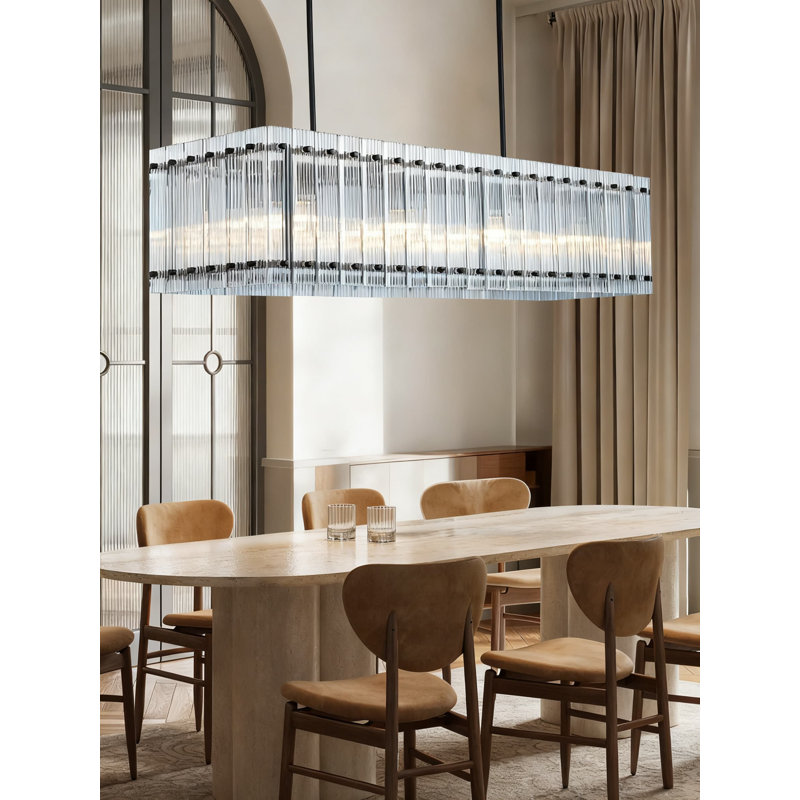 Lustre moderne moderne avec abat-jour en verre nervuré, luminaire suspendu à hauteur réglable pour îlot de cuisine et salle à manger, éclairage de ferme à intensité variable