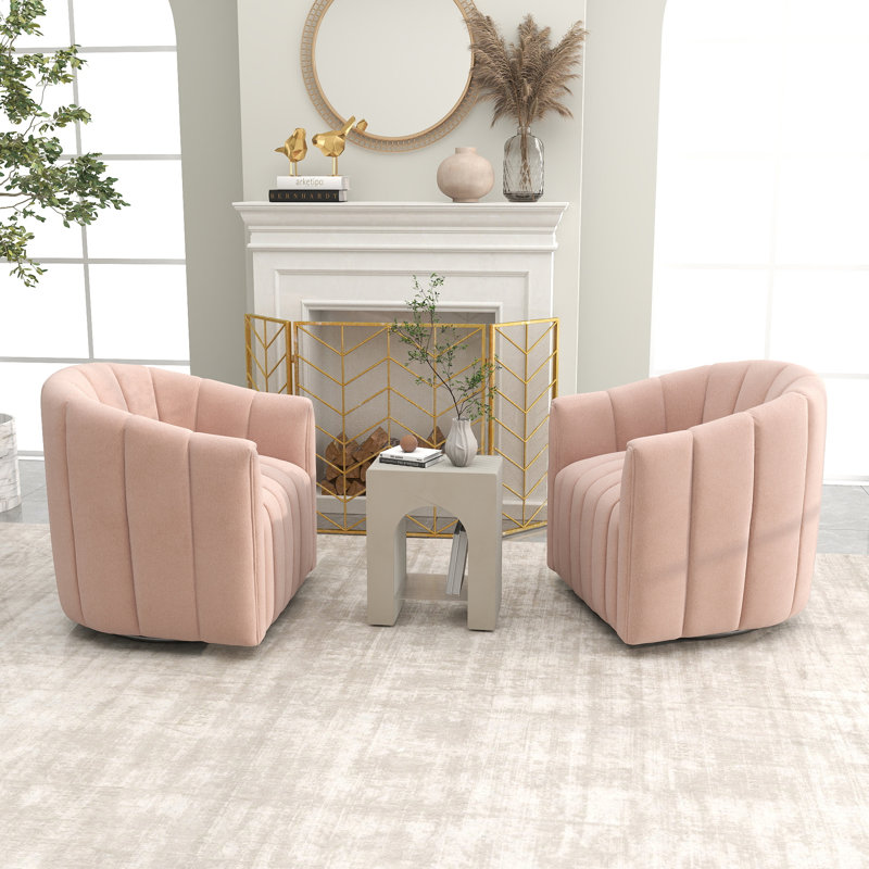 Annelotte Velvet Swivel Barrel Chair, Pink