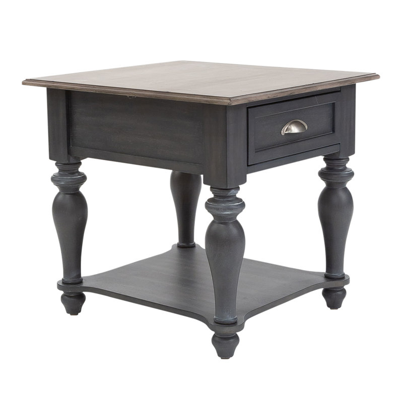 Cassady Drawer End Table w/ Shelf, Gray