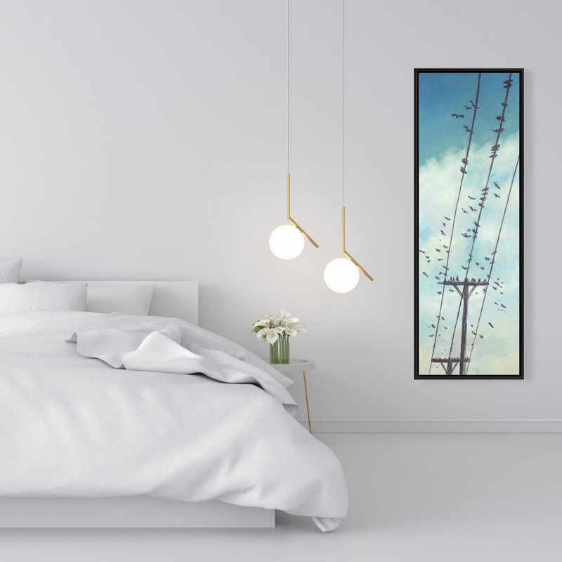 Oiseaux sur toile électrique, impression sur toile, H 48 po x l 16 po
