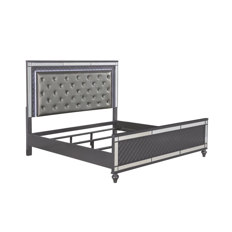 Refino Gray King LED Upholstered Panel Bed