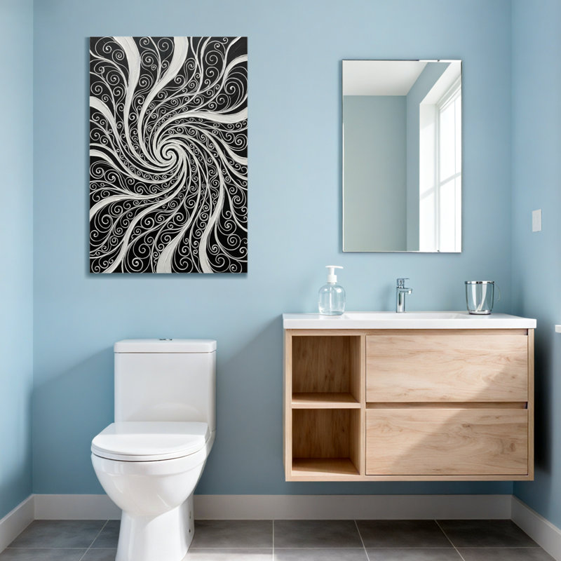 Motif en spirale noir et blanc, H 40 po x l 28 po