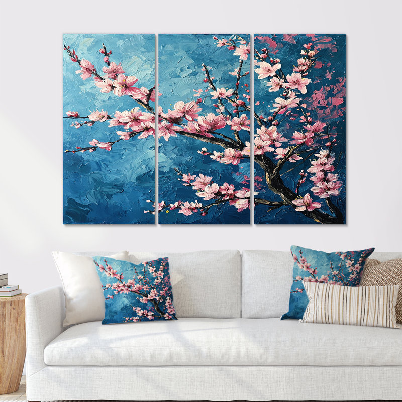 Lakendra - ensemble de reproductions d'art mural cerisier en fleurs, Toile tendue, H 40 po x l 60 po x P 1 po