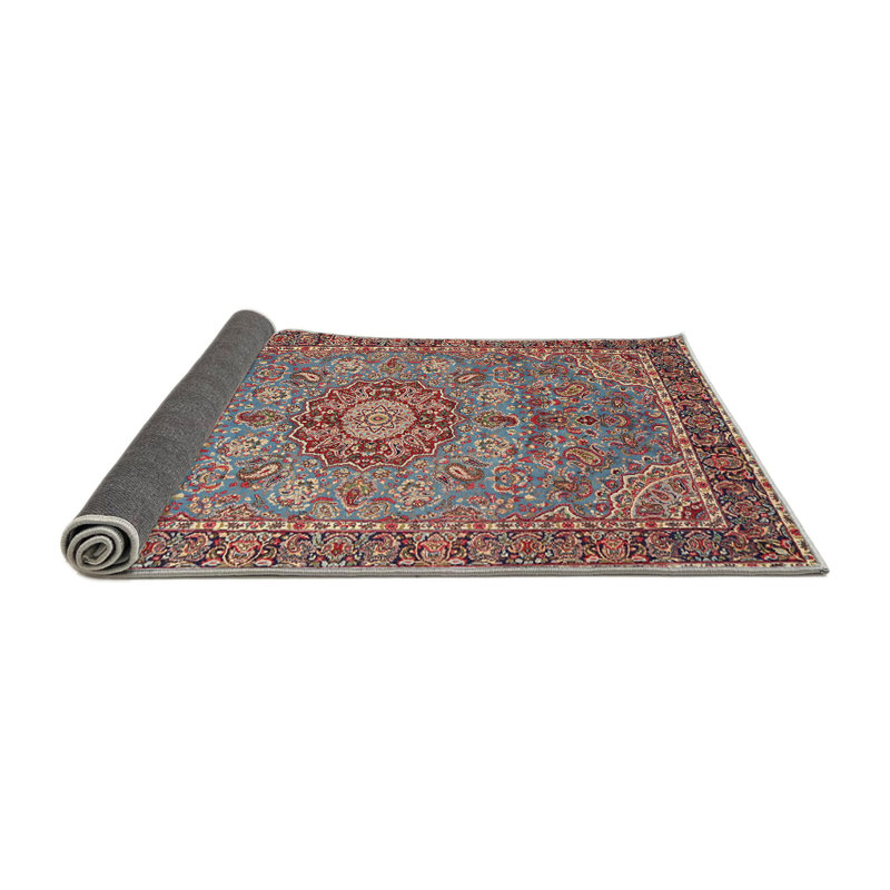 Tapis traditionnel beige / gris / rouge, Rond 5 pi