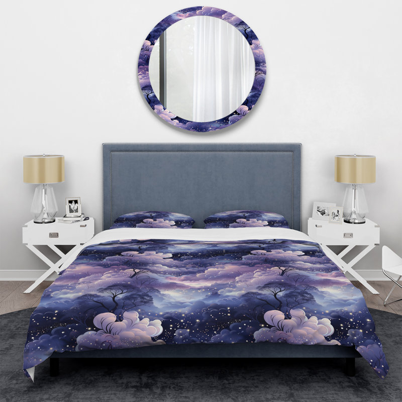 Ensemble de housse de couette à motif abstrait - Rayures de lune éthérées, Housse de couette pour grand lit et 2 taies décor