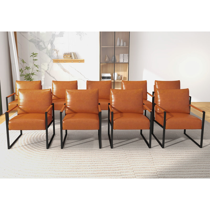 24.6" Wide Minimalist Soft Cushioned Back Upholstered Sled Base Arm Accent Chair (Set of 9), Brown Faux Leather