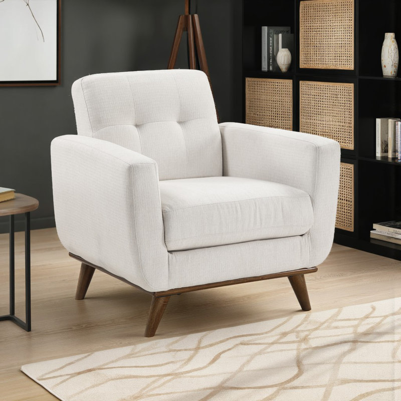 Chaise d'appoint moderne et contemporaine 35,5 po Lucian avec revêtement en tissu texturé, dossier capitonné, pieds en bois massif brun