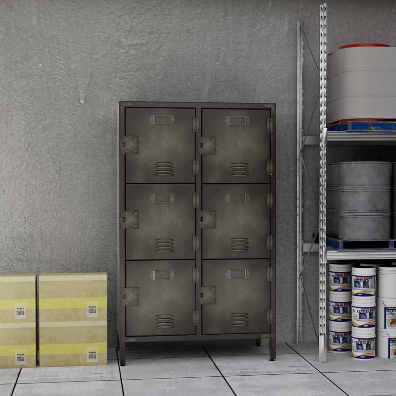 Aleyah 29.5 Inch Wide Metal Steel Retro Cabinets Storage Locker with 6 Doors and Adjustable Feet