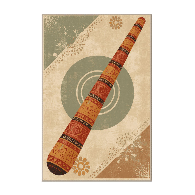 Tapis lavable à la machine de style rustique et moderne Didgeridoo beige - Reliure beige, 7 x 10