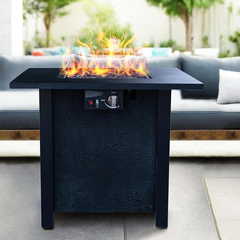 25" H Outdoor Patio Propane Gas Fire Pit Table - 50,000 BTU High-Temperature-Resistant Carving Process For Environmentally Friendly Materials With The Effect Of Rattan Weaving Grain