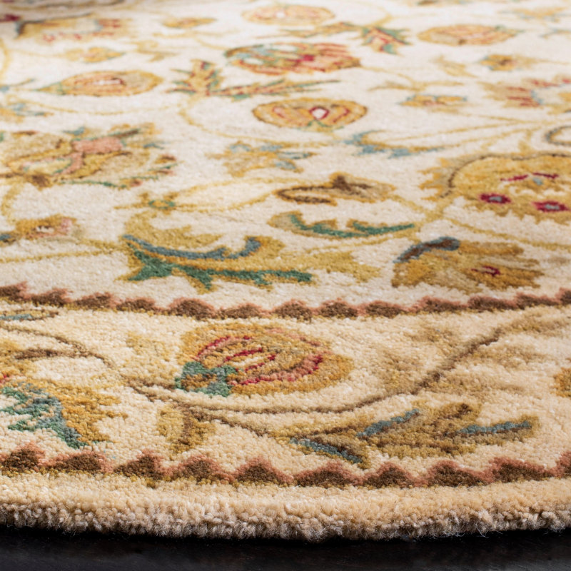 Molter Bergama Hand Tufted Wool Floral Rug, Round 6'