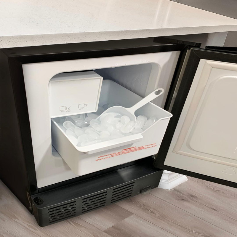 Freestanding Black and Stainless Steel Undercounter Ice Cube Maker