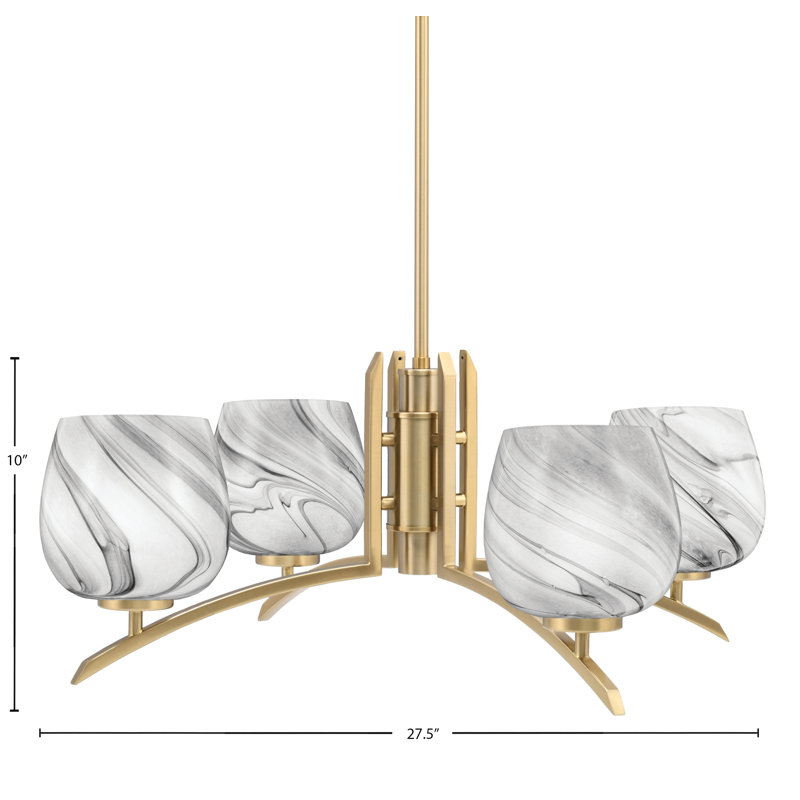 Lustre lumineux avec verre tourbillon onyx 6 po, H 58,25 po x l 27,5 po x P 27,5 po, Laiton New Age, 4