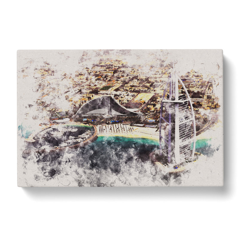 The Burj Al Arab in Dubai Vol.3 Watercolour - Wrapped Canvas, 40cm H x 60cm W x 3cm D