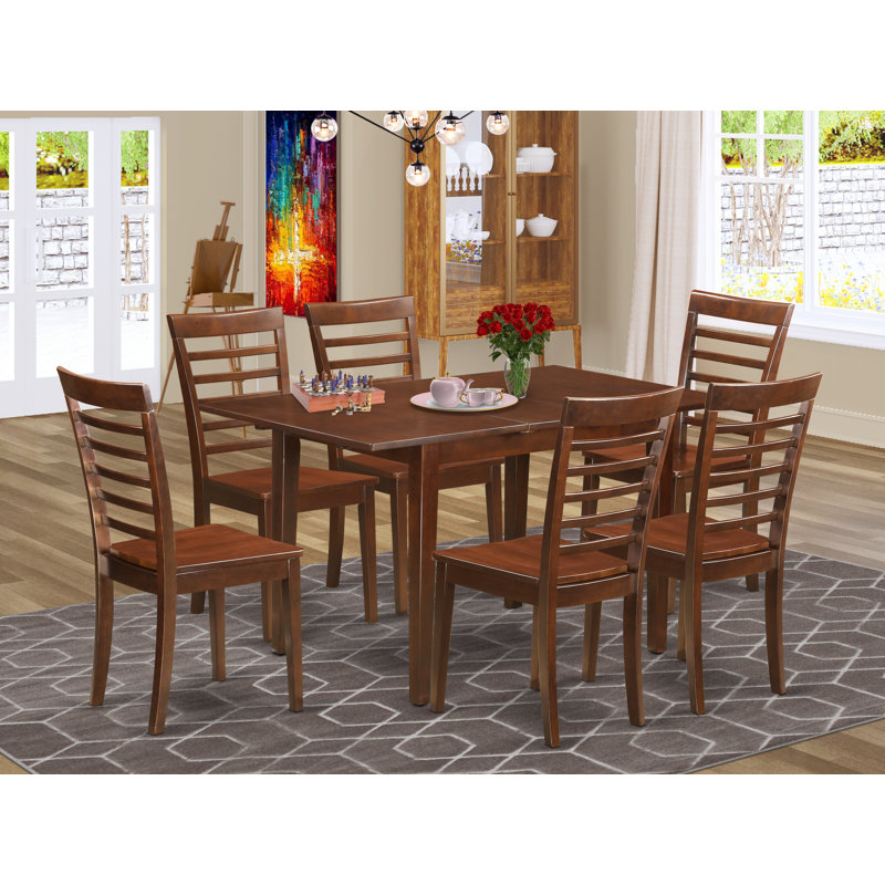 7 Piece Kitchen Table Set Consist of a Rectangle Dining Table with Butterfly Leaf and 6 Dining Room Chairs, Mahogany