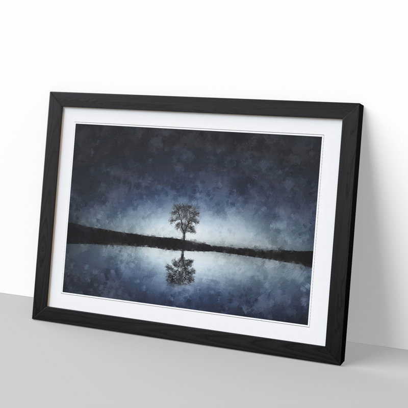 Tree at Dusk Vol.2 - Picture Frame Graphic Art, 27cm H x 36cm W x 2cm D, Black