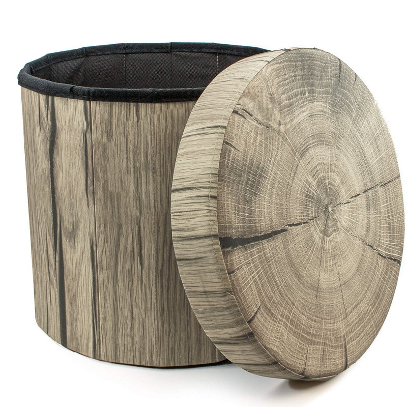 Sorbus Storage Ottoman Foldable with Lid in Log Print, Beige
