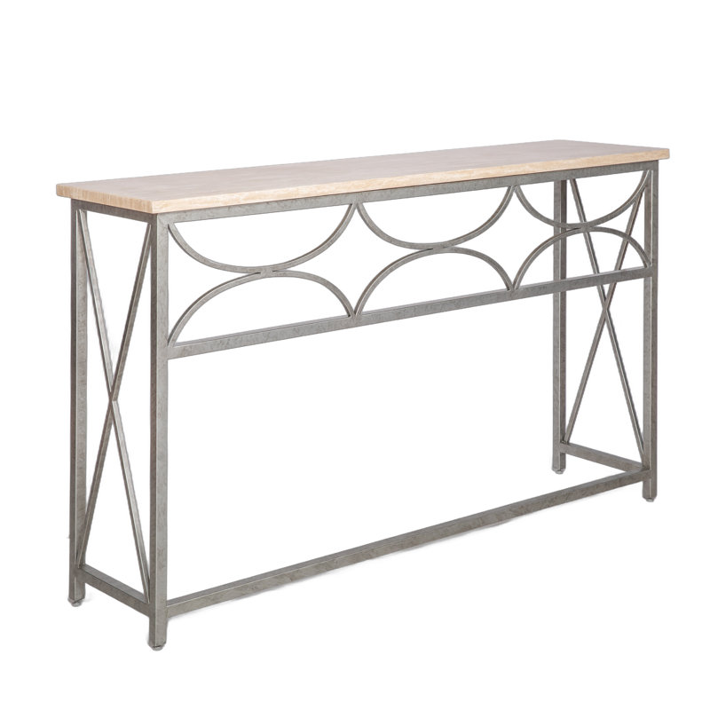 Diamond Console Table, Royal Silver, Lite Travertine